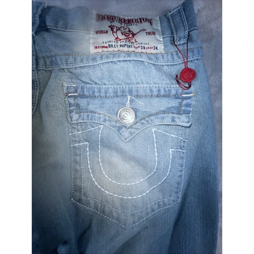 True Religion Billy Super T Baggy Grunge Y2k Denim Blue‎ Jeans 38x33 Made In USA
